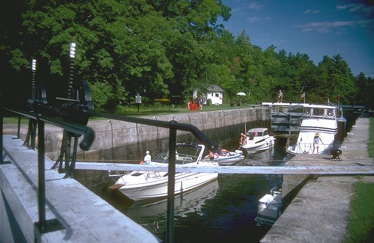 Boat at in lock at Jones Falls
