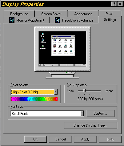 Changing Screen Resolution in Windows 95, 98, ME or XP